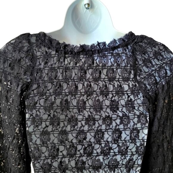 Free People Women's Madison Sheer Long Bell Sleeve Black Cropped Top XS - Picture 6 of 11